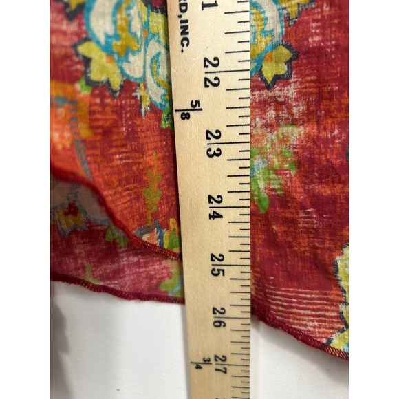 Cino Medallion Button Down Shirt Women's S Velvet Trim Red Crinkle Cotton BOHO - Picture 10 of 12